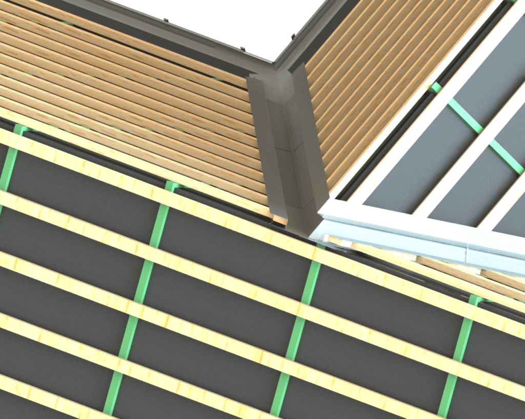 Skotrende set fra oven. Skotrenden er af zink og er den mest brugte model til tage med undertag.